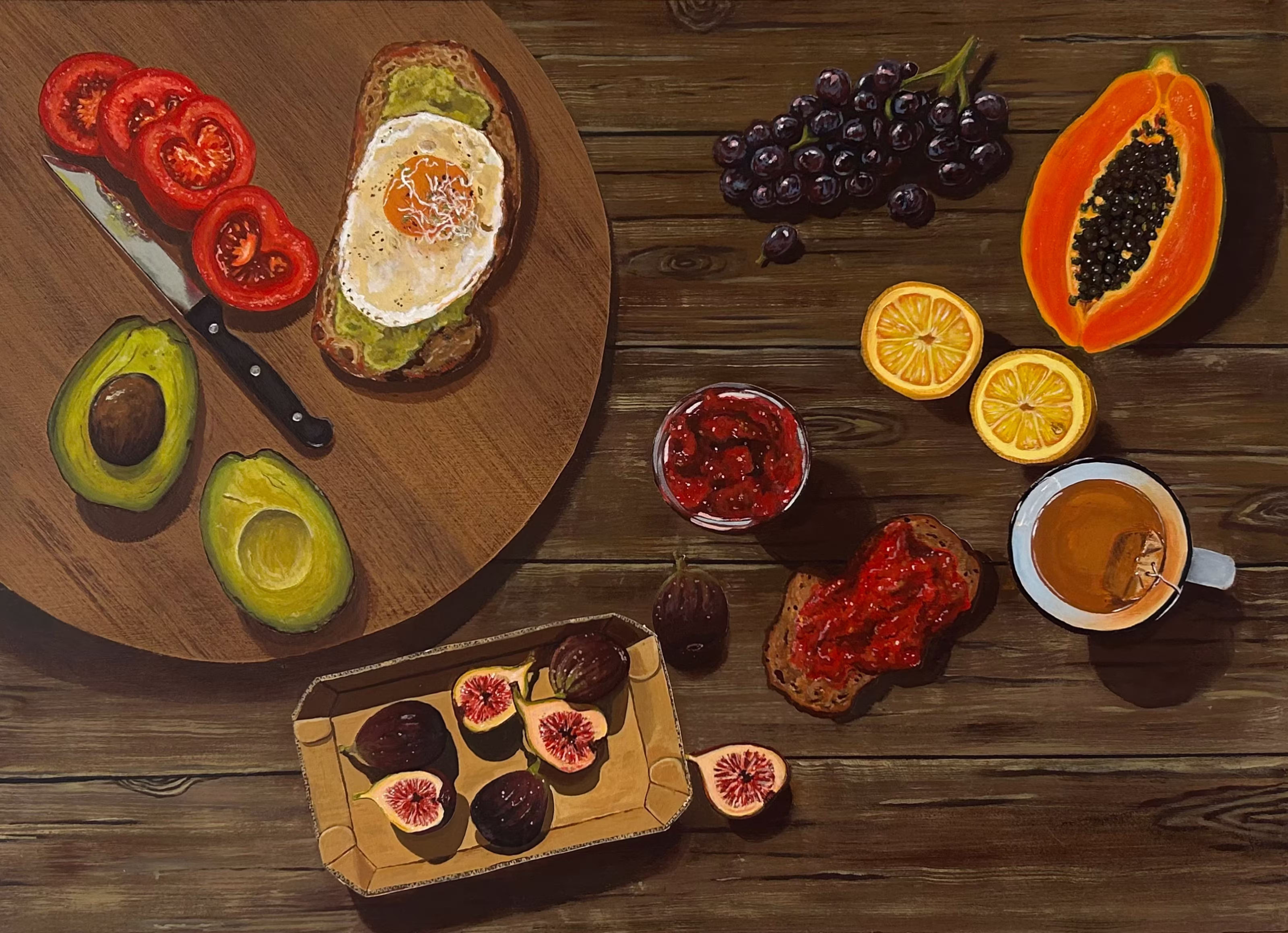 The Breakfast, 2024, Acryl auf Gessoplatte